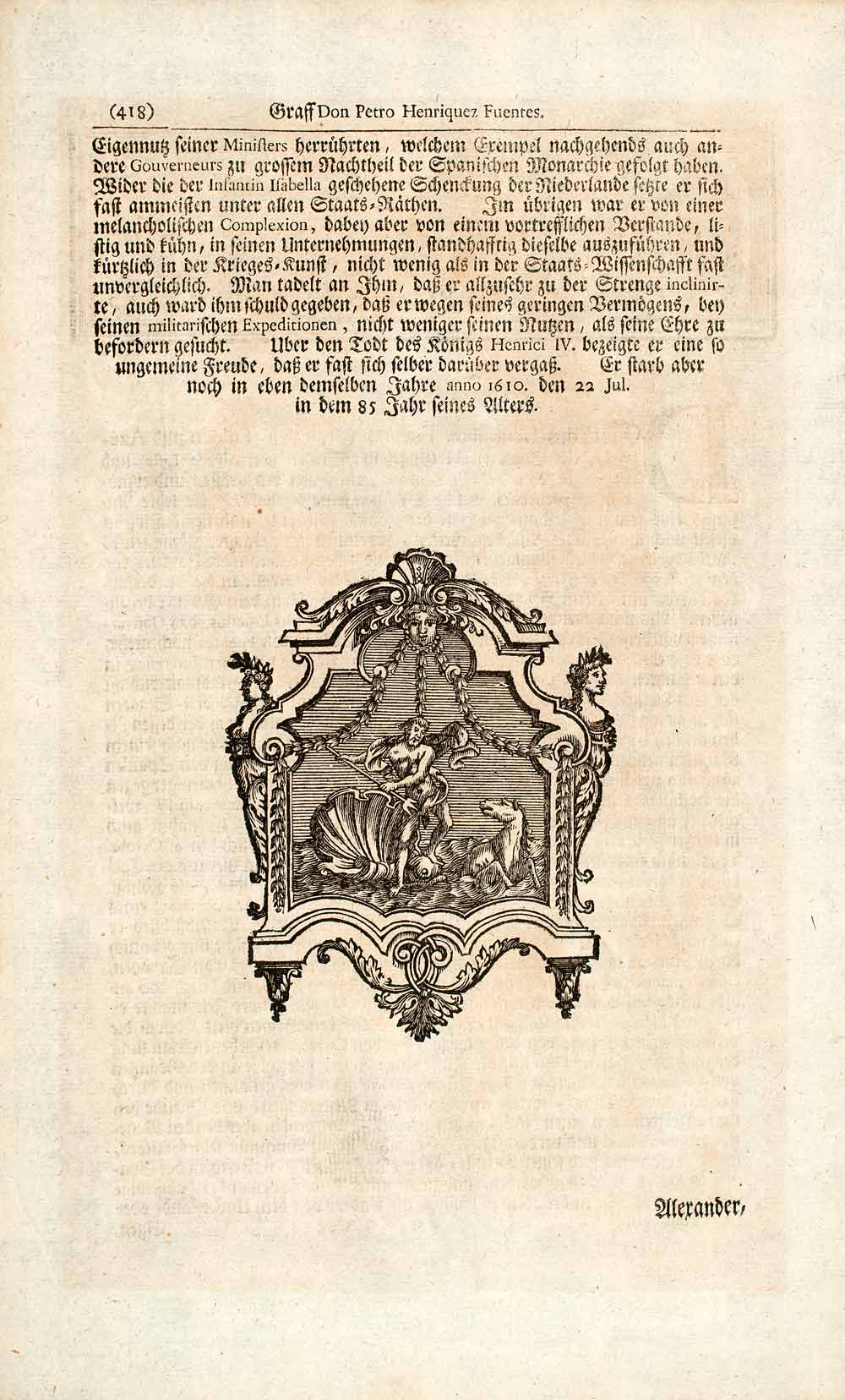 1722 Copper Engraving Portrait Peter Graf Von Fuentes Pedro Henriquez EUM5