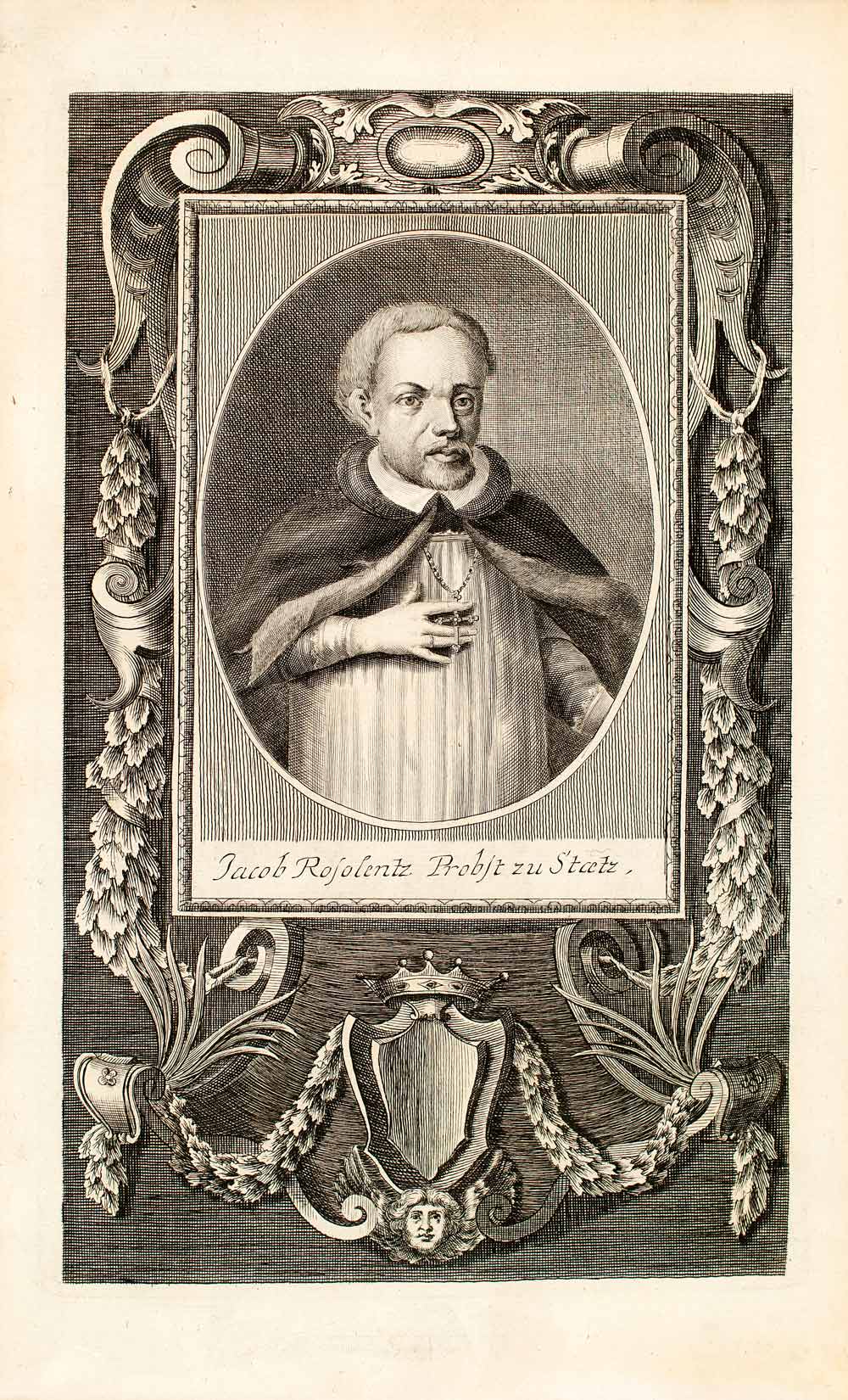 1722 Copper Engraving Jacob Jakob Rosolentz Probst Statz Provost Stainz EUM5