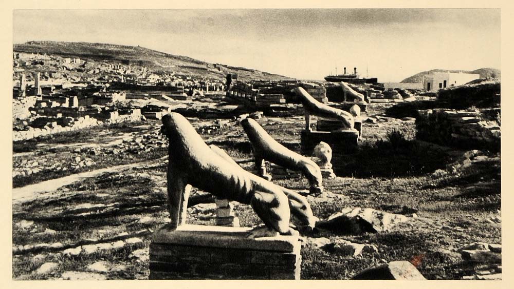 1943 Delos Terrace Stone Lions Archeological Sculpture Guard Greece EUR1