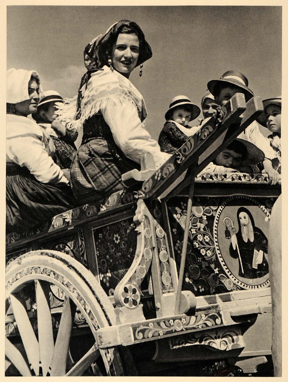 1943 Macerata Italy Woman Clothing Horse Cart Dress - ORIGINAL PHOTOGRAVURE EUR1