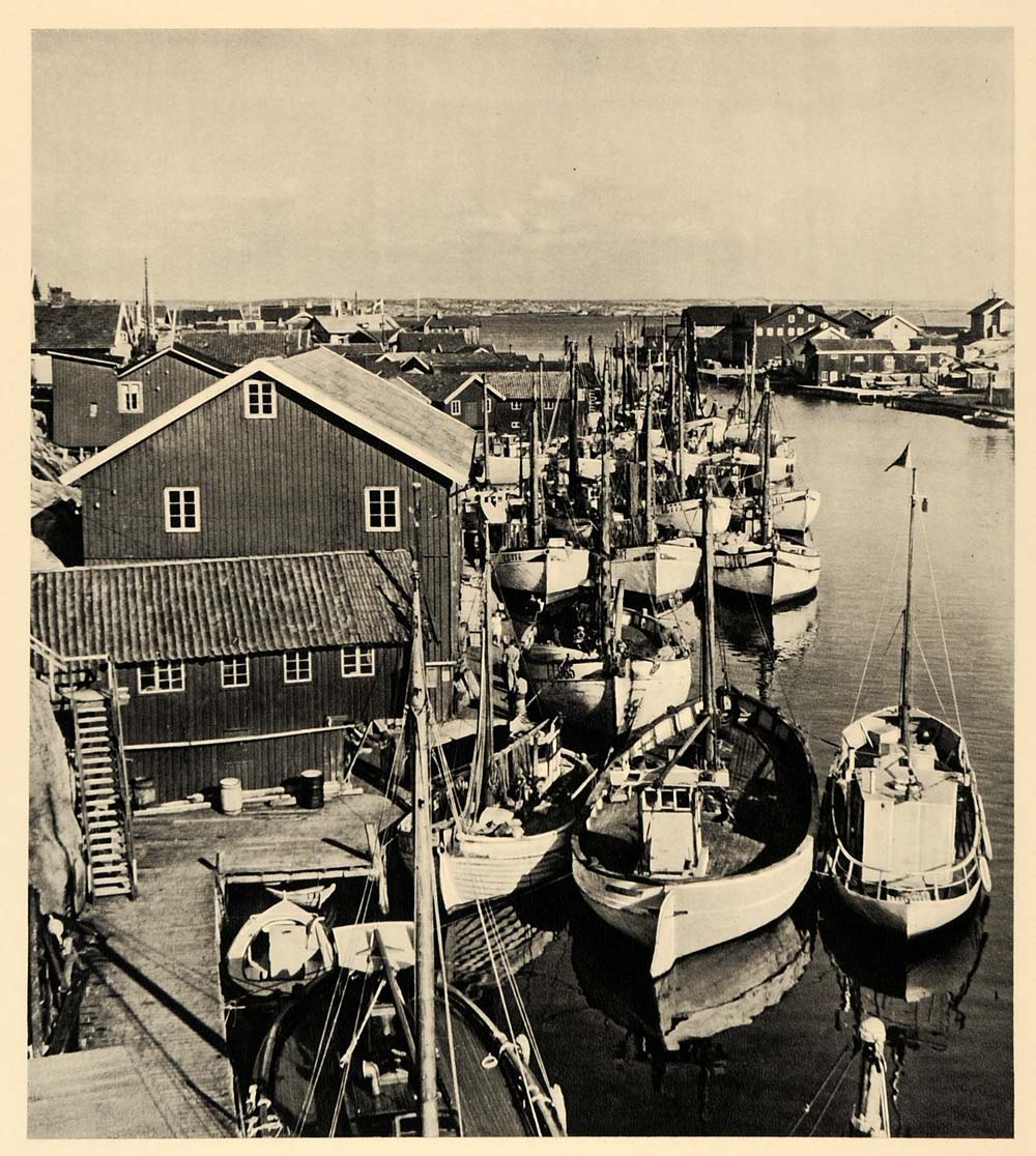 1943 Bohuslan Sweden Fishing Village Port Fish Farming - ORIGINAL EUR1