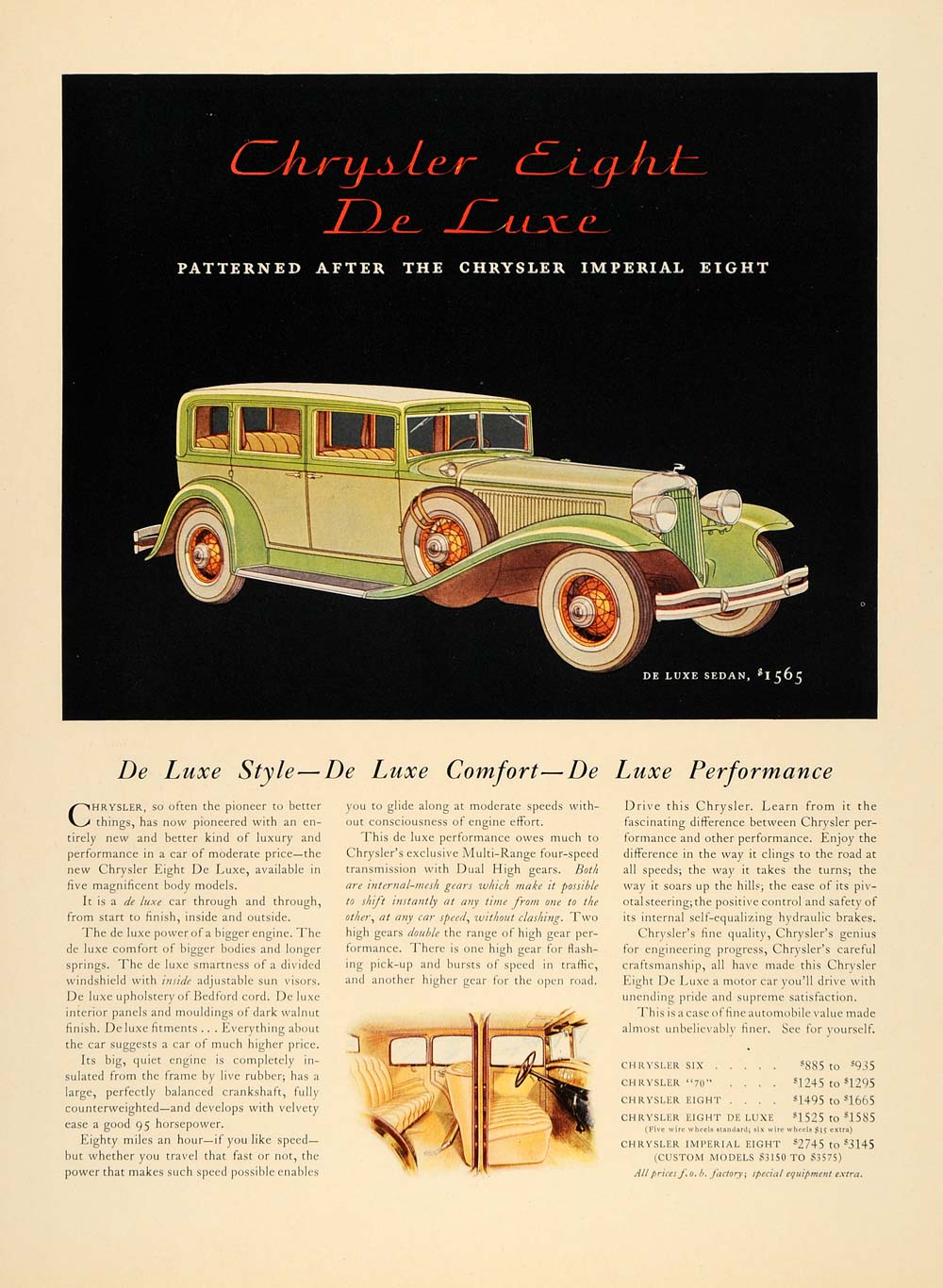 1931 Ad Chrysler Eight De Luxe Sedan Automobile - ORIGINAL ADVERTISING F1A