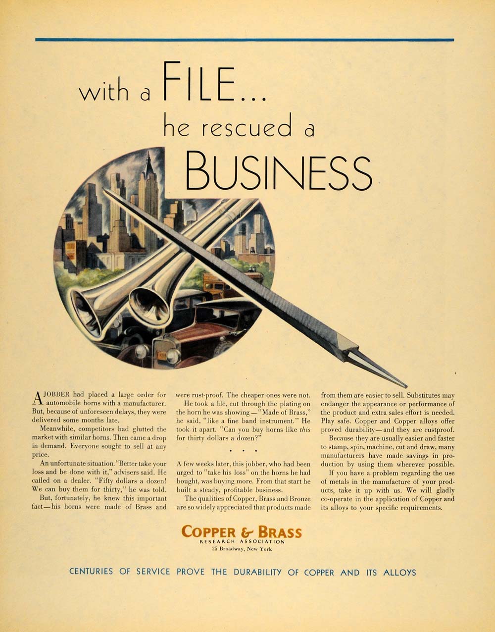 1931 Ad Copper & Brass Alloys 25 Broadway New York - ORIGINAL ADVERTISING F1A