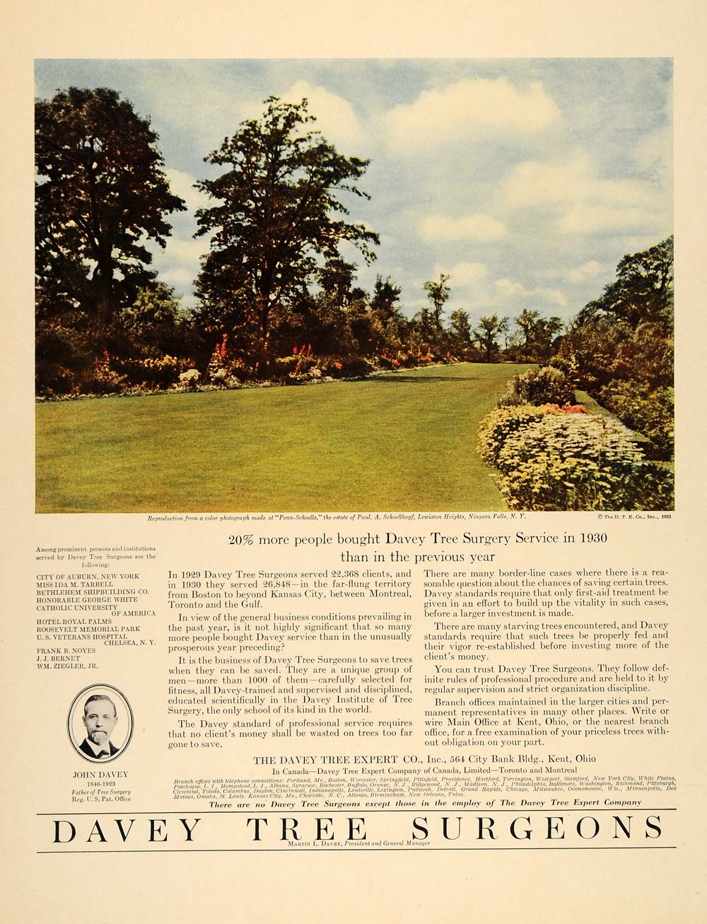 1931 Ad Davey Tree Expert Land Services Penn-Schoells - ORIGINAL ADVERTISING F1A