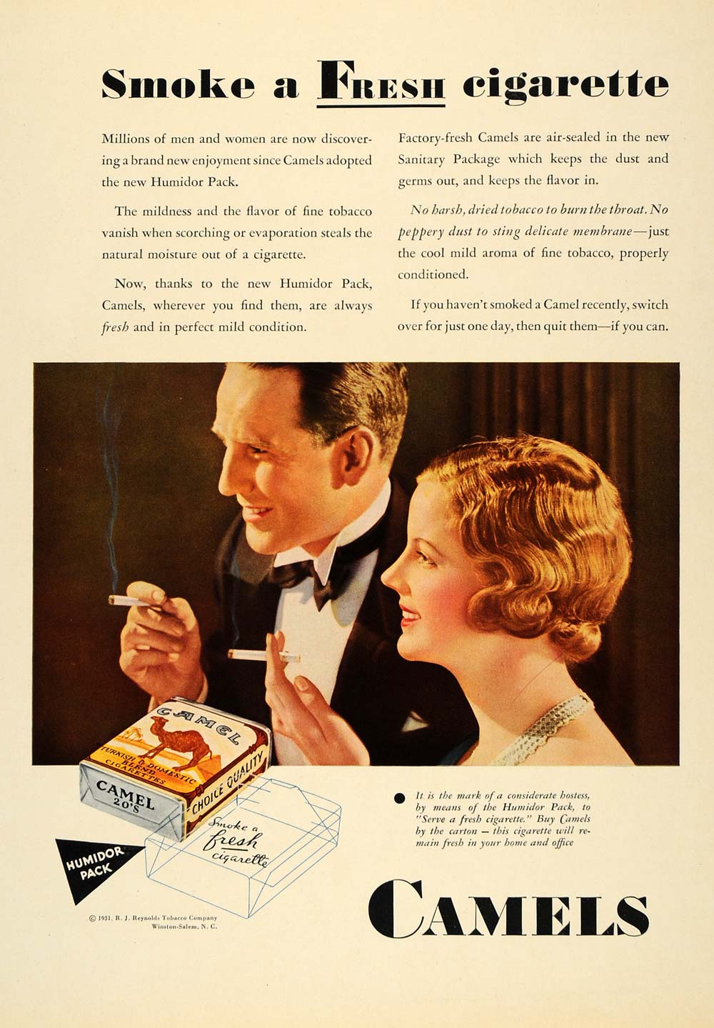 1931 Ad R J Reynolds Tobacco Camel Cigarettes Tobacco - ORIGINAL ADVERTISING F1A