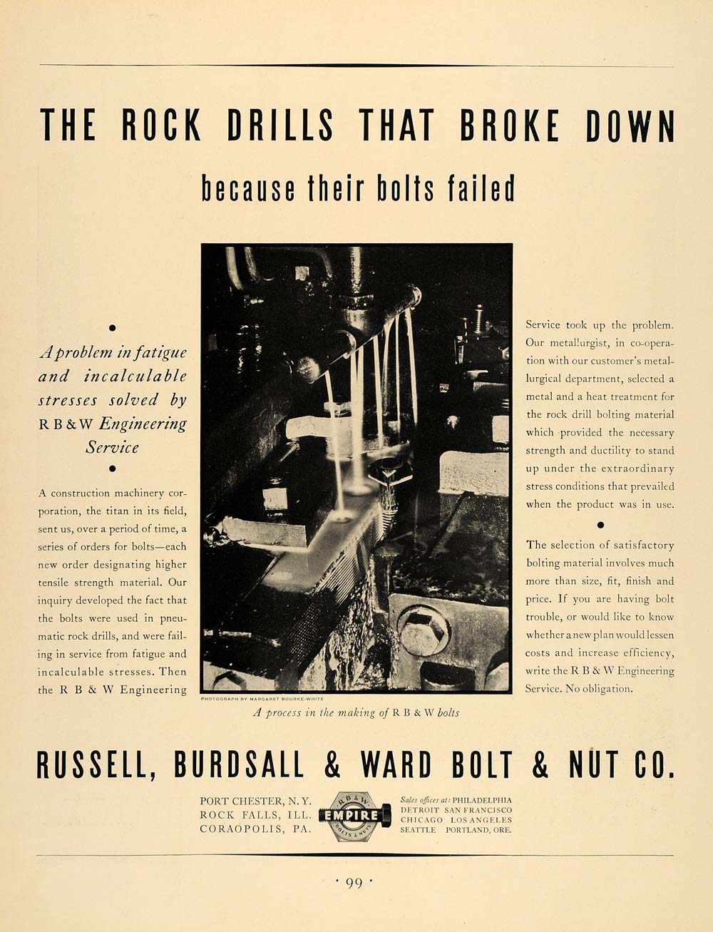 1931 Ad R B & W Engineering Bolt Margaret Bourke-White Russell Burdsall F1A