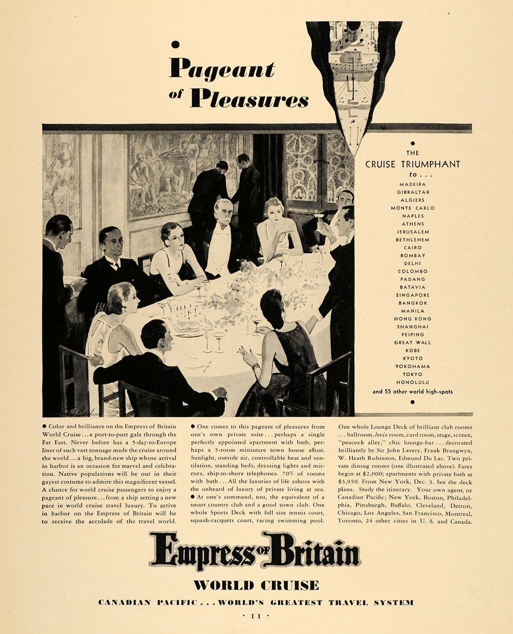 1931 Ad Empress Britain World Cruise Ship Fred Ludekens - ORIGINAL F1A