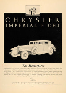 1931 Ad Antique Chrysler Imperial Eight Masterpiece - ORIGINAL ADVERTISING F1A