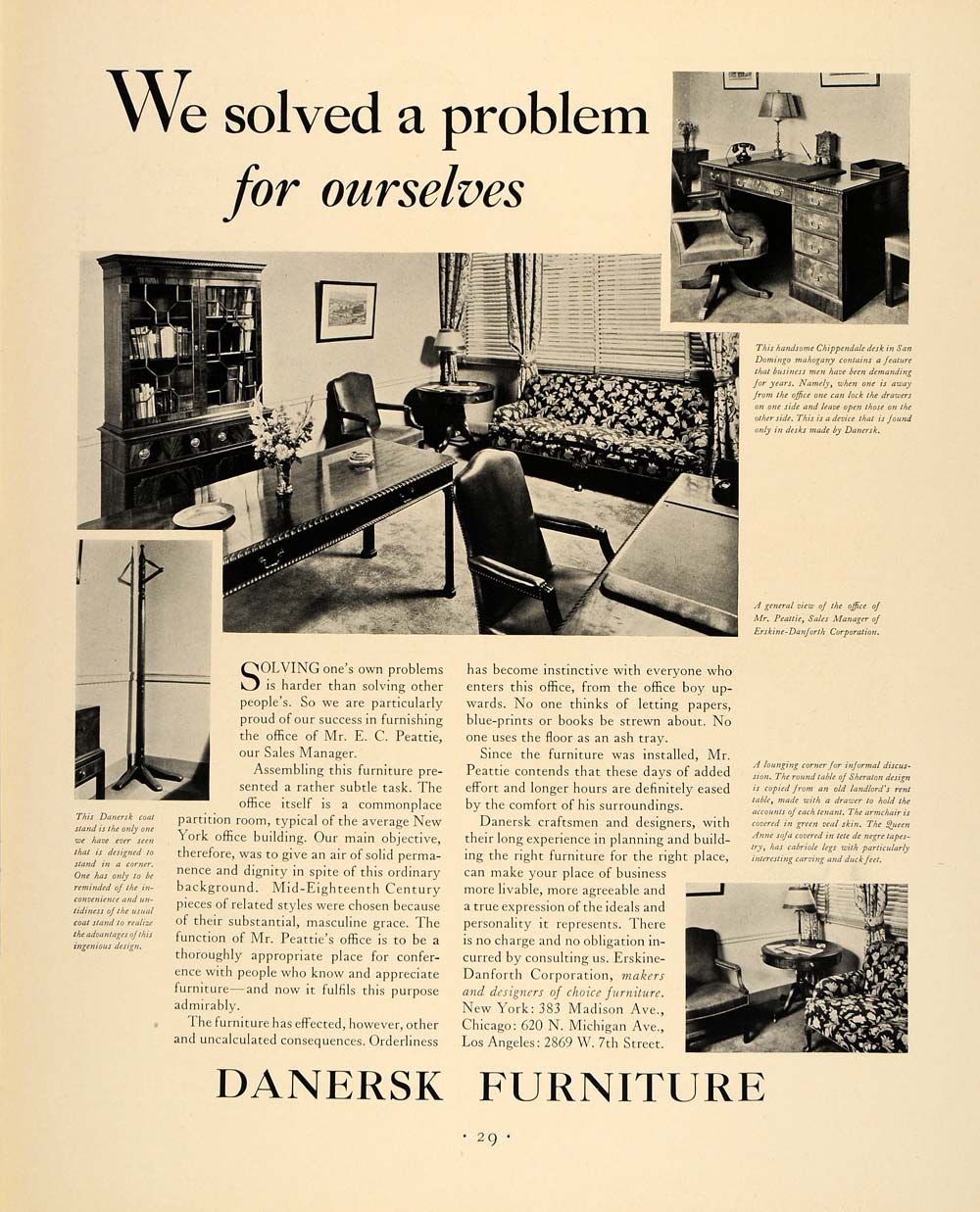 1931 Ad Danersk Furniture E.C. Peattie Chippendale Desk - ORIGINAL F1A