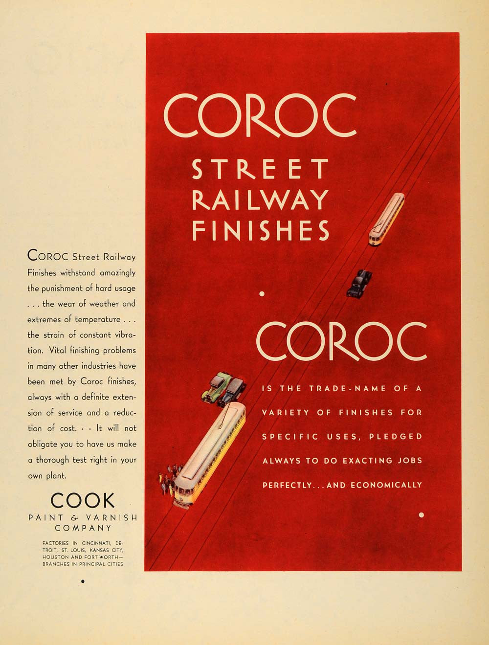1931 Ad Coroc Street Railway Finish Cook Paint Varnish - ORIGINAL F1A