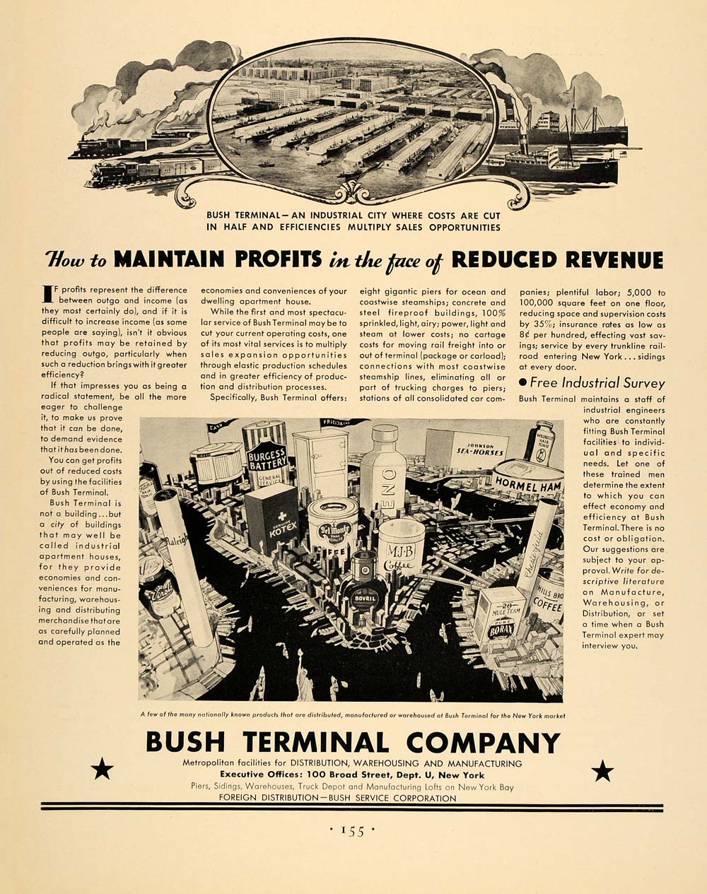 1931 Ad Bush Terminal Distribution Warehouse Shipping - ORIGINAL ADVERTISING F1A
