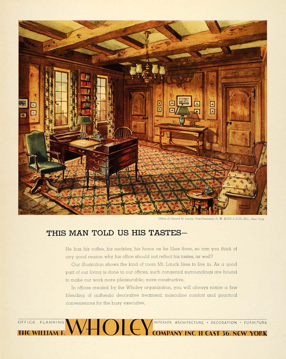 1931 Ad William Wholey Gerold Lauck Cobbett Williams - ORIGINAL ADVERTISING F1A