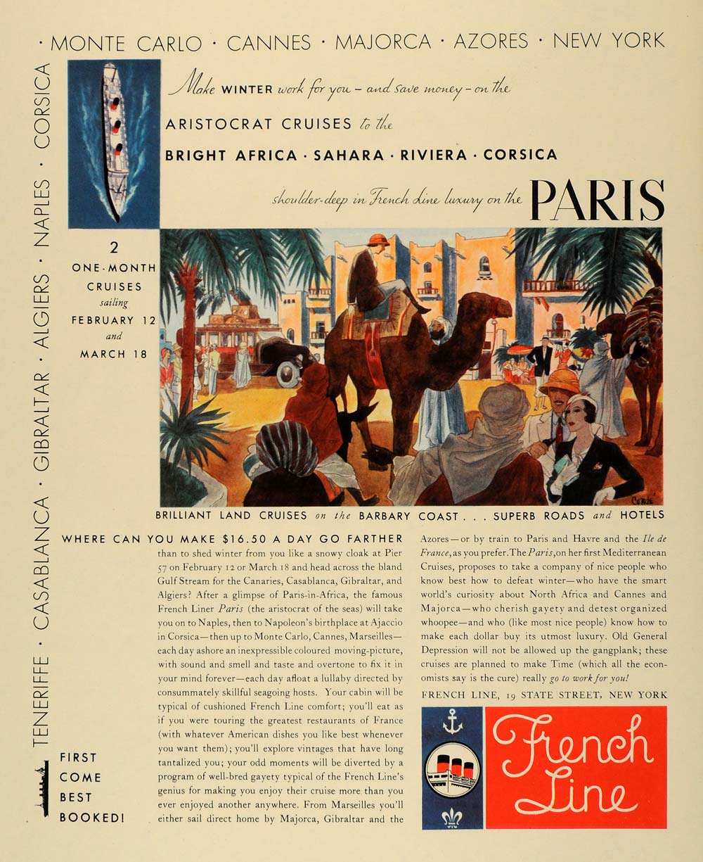 1931 Ad French Line Aristocrat Cruises International - ORIGINAL ADVERTISING F1A