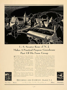 1931 Ad Hitchings Greenhouse Farm Hamilton Kean Woodcut - ORIGINAL F1A
