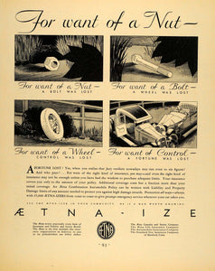 1931 Ad Aetna-ize Insurance Services Bolt - ORIGINAL ADVERTISING F1A