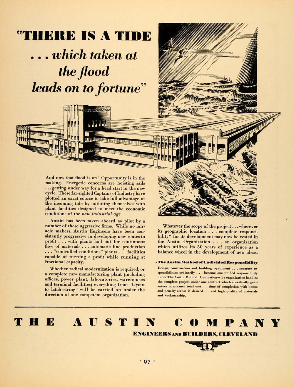 1931 Ad Austin Engineers Builders Plant Woodcut Ohio - ORIGINAL ADVERTISING F1A