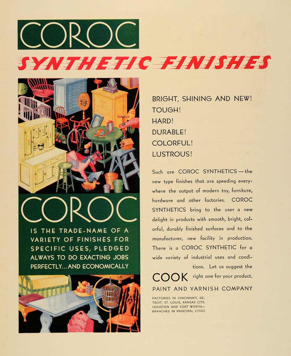 1931 Ad Cook Paint Varnish Coroc Synthetic Illustration - ORIGINAL F1A