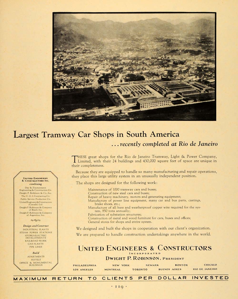 1931 Ad United Engineers Constructors Largest Tramway - ORIGINAL ADVERTISING F1A