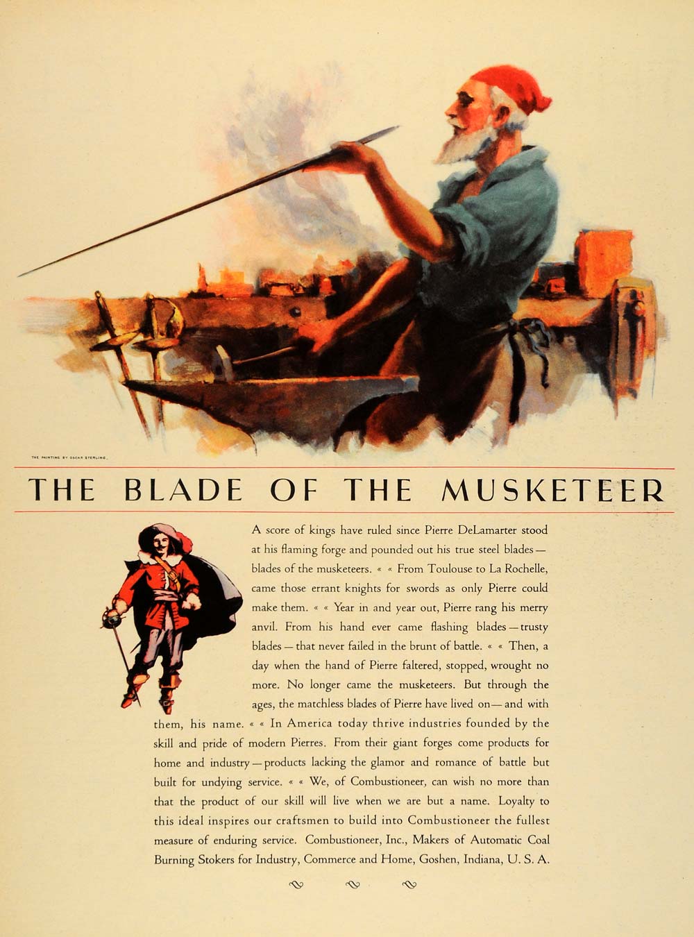 1931 Ad Pierre DeLamarter Musketeer Combustioneer - ORIGINAL ADVERTISING F1A