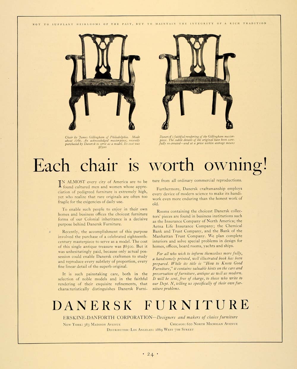 1931 Ad Erskine Danforth Danersk Furniture Chairs ORIGINAL ADVERTISI