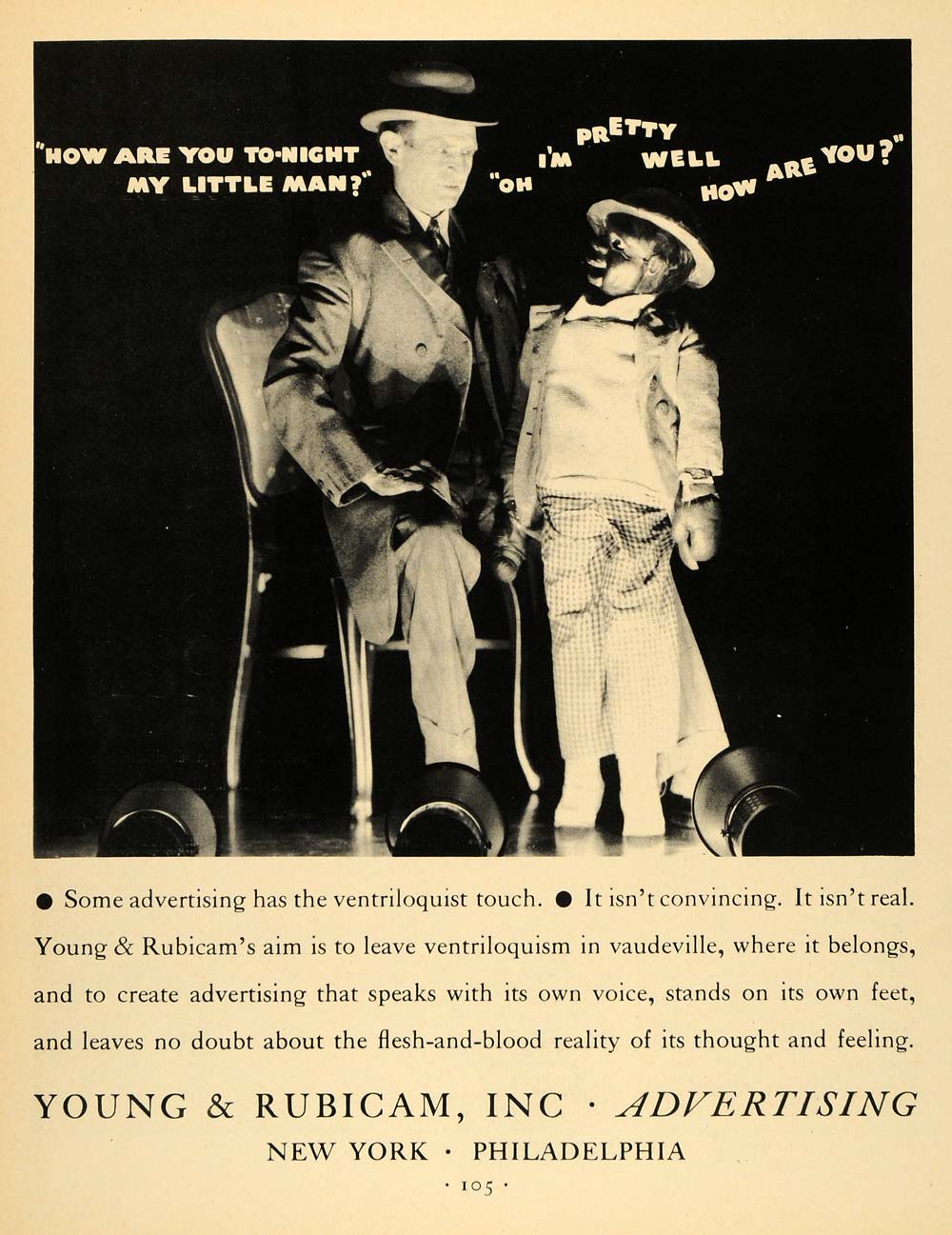 1931 Ad Young Rubicam Advertising Agency Ventriloquism - ORIGINAL F1A