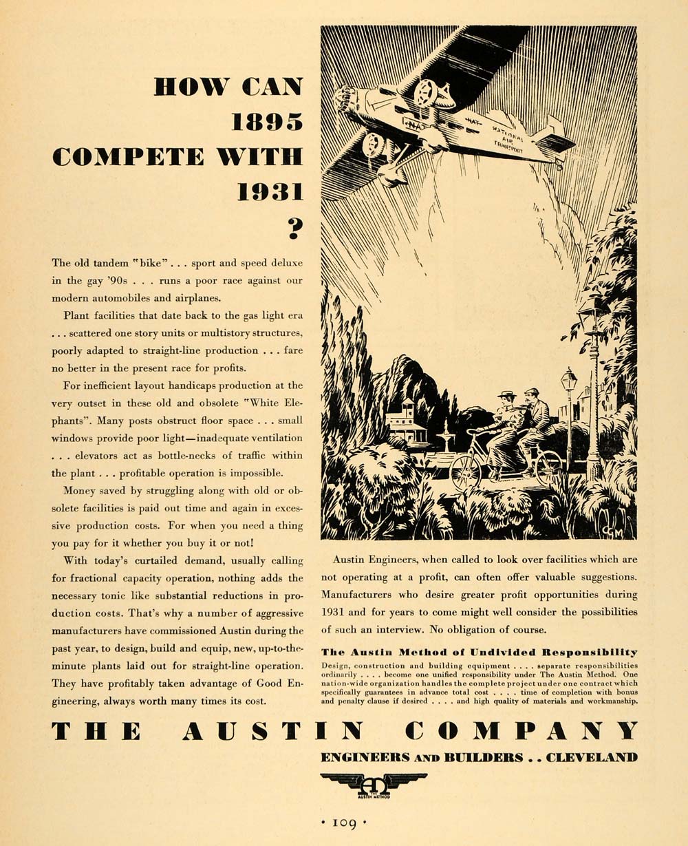 1931 Ad Austin Engineer Airplane Aviation Bicycle CGM - ORIGINAL ADVERTISING F1A