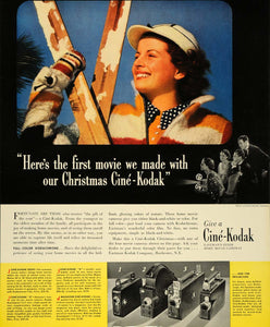 1938 Ad Eastman Cine-Kodak Movie Camera Snow Skiing - ORIGINAL ADVERTISING F1A