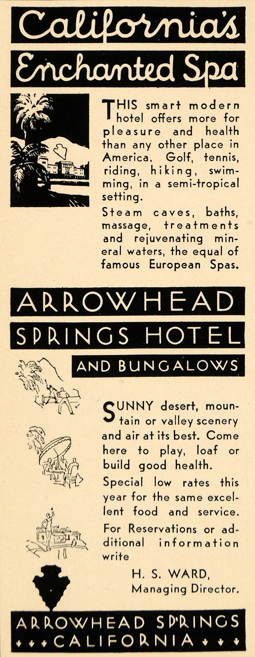 1931 Ad Arrowhead Spring Hotel California Enchanted Spa - ORIGINAL F1A
