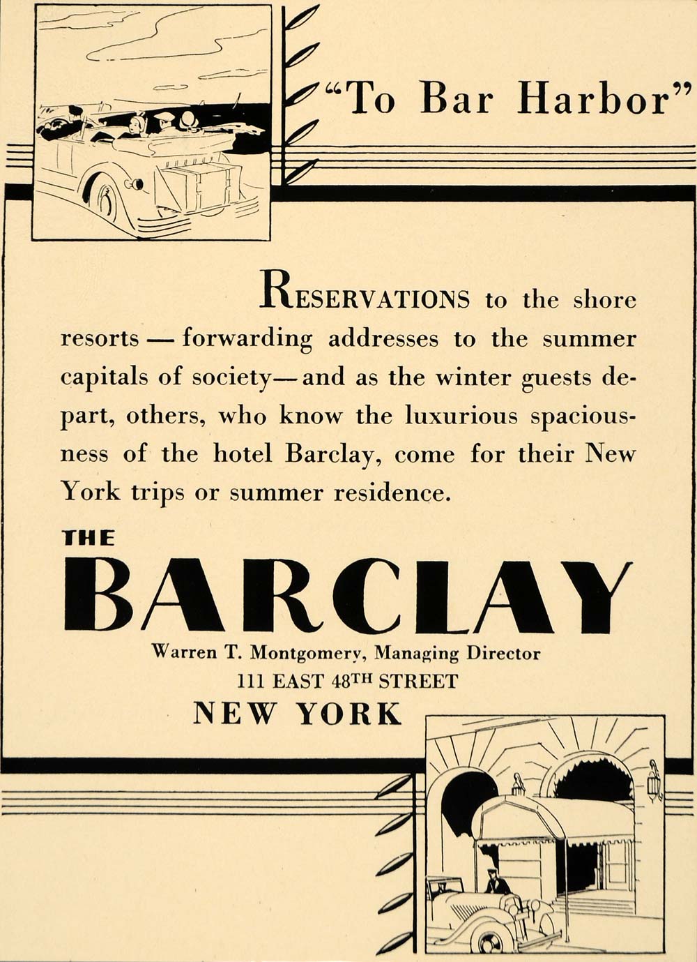 1931 Ad Barclay Luxurious Hotel Bar Harbor Vacation - ORIGINAL ADVERTISING F1A