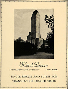 1931 Ad Hotel Pierre New York Fifth Avenue Suites Lodge - ORIGINAL F1A