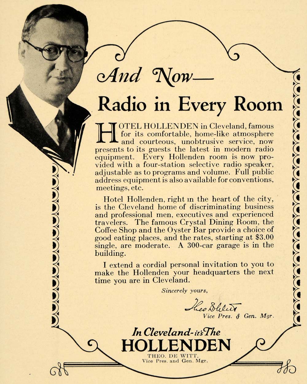 1931 Ad Hotel Hollenden Cleveland Radio Room Lodge Trip - ORIGINAL F1A