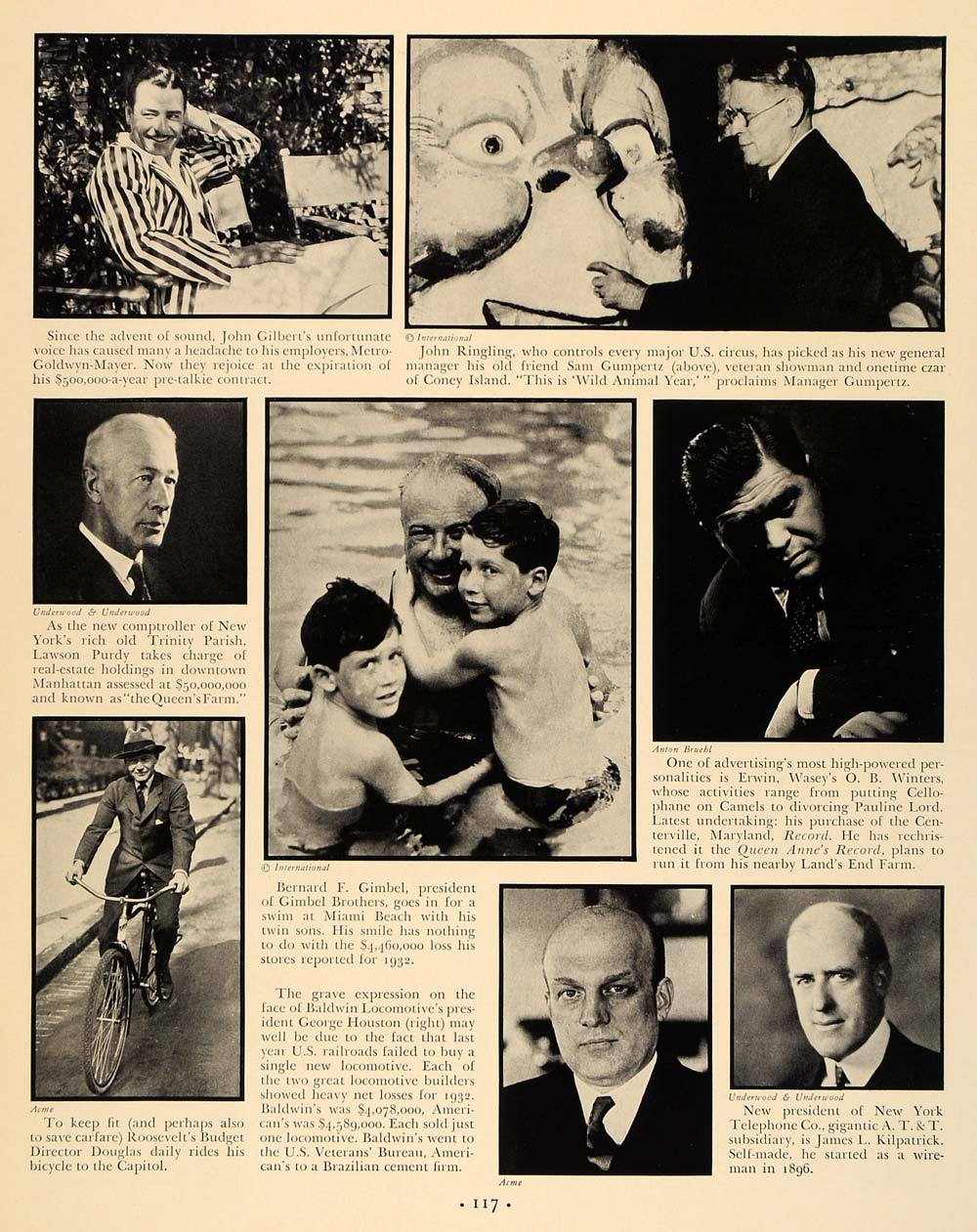 1933 Ad James Kilpatrick John Gilbert Ringling Gimbel - ORIGINAL ADVERTISING F2A