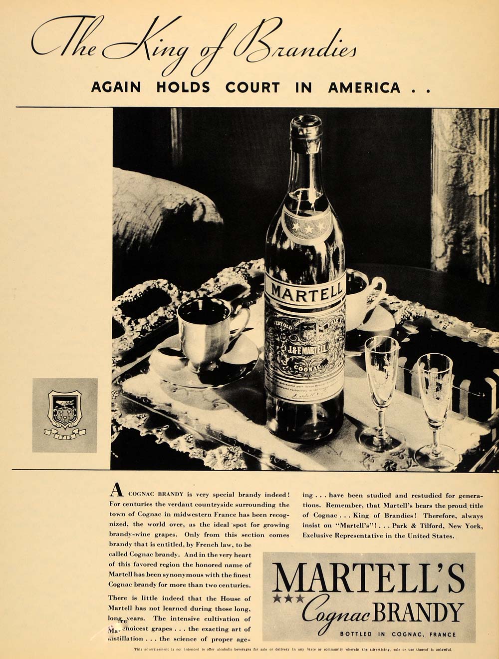 1933 Ad Martells Cognac Brandy France Park Tilford King - ORIGINAL F2A