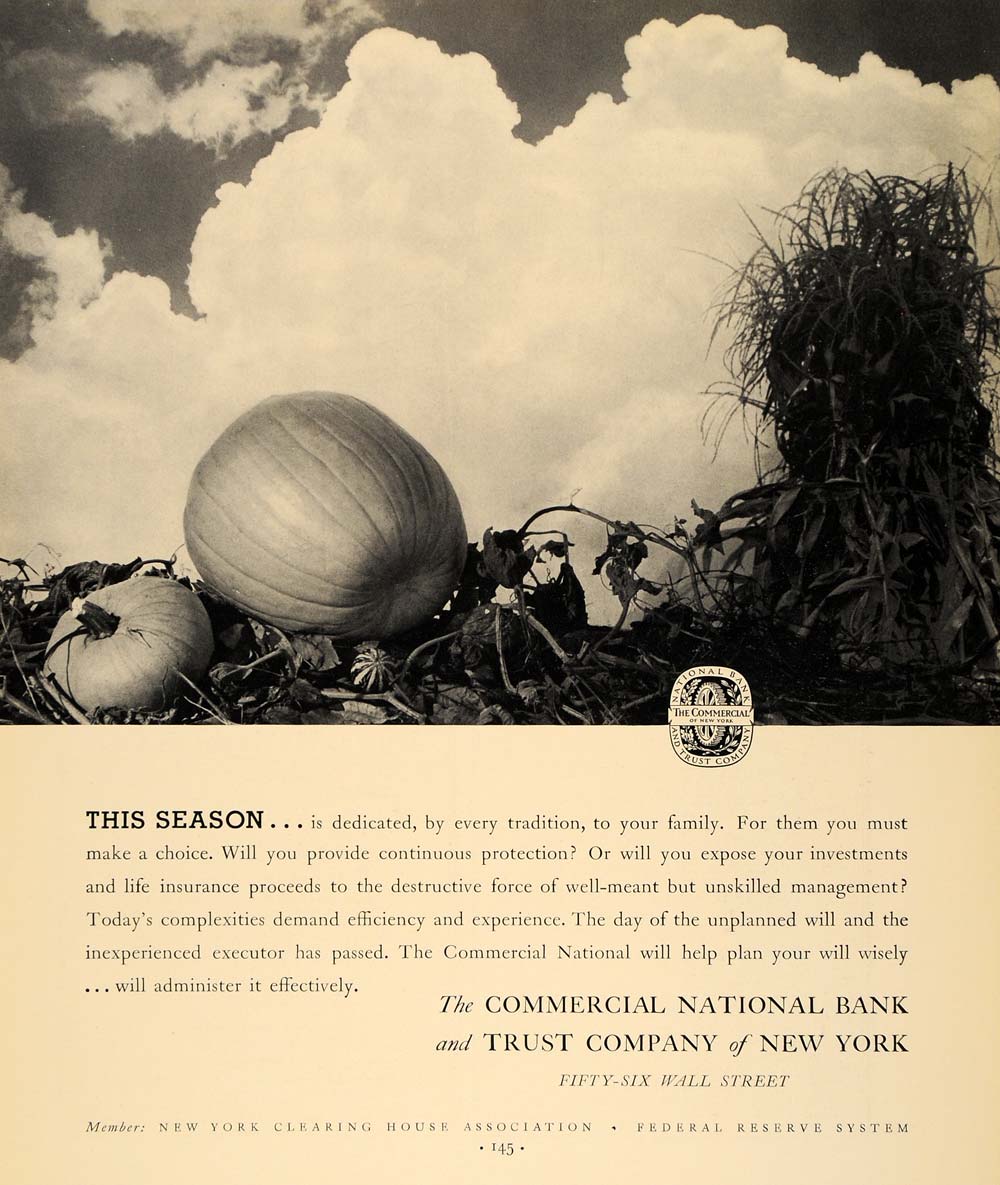 1933 Ad Commercial Nation Bank Trust Company Pumpkin - ORIGINAL ADVERTISING F2A