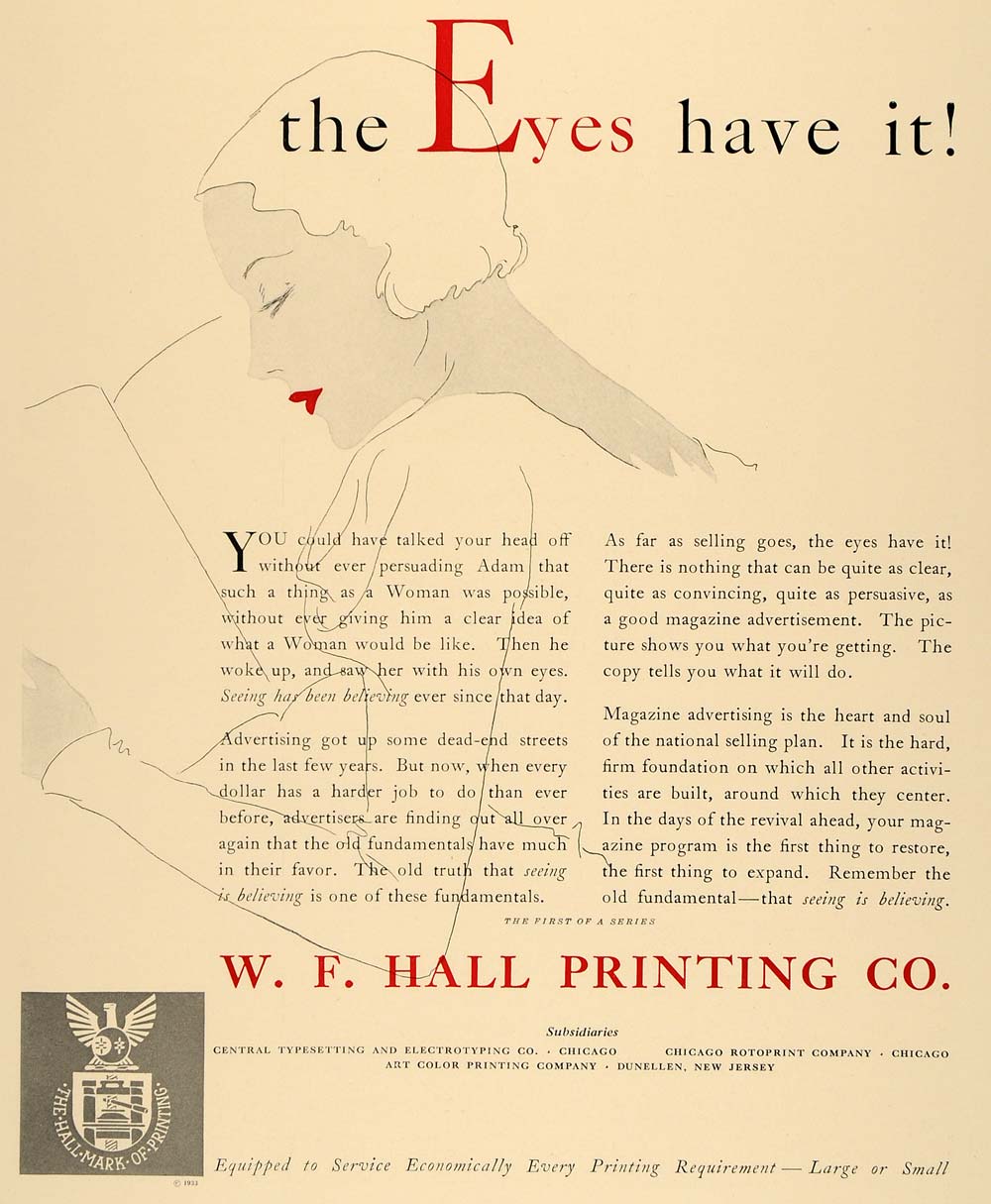 1933 Ad WF Hall Printing Typesetting Art Deco Woman - ORIGINAL ADVERTI ...