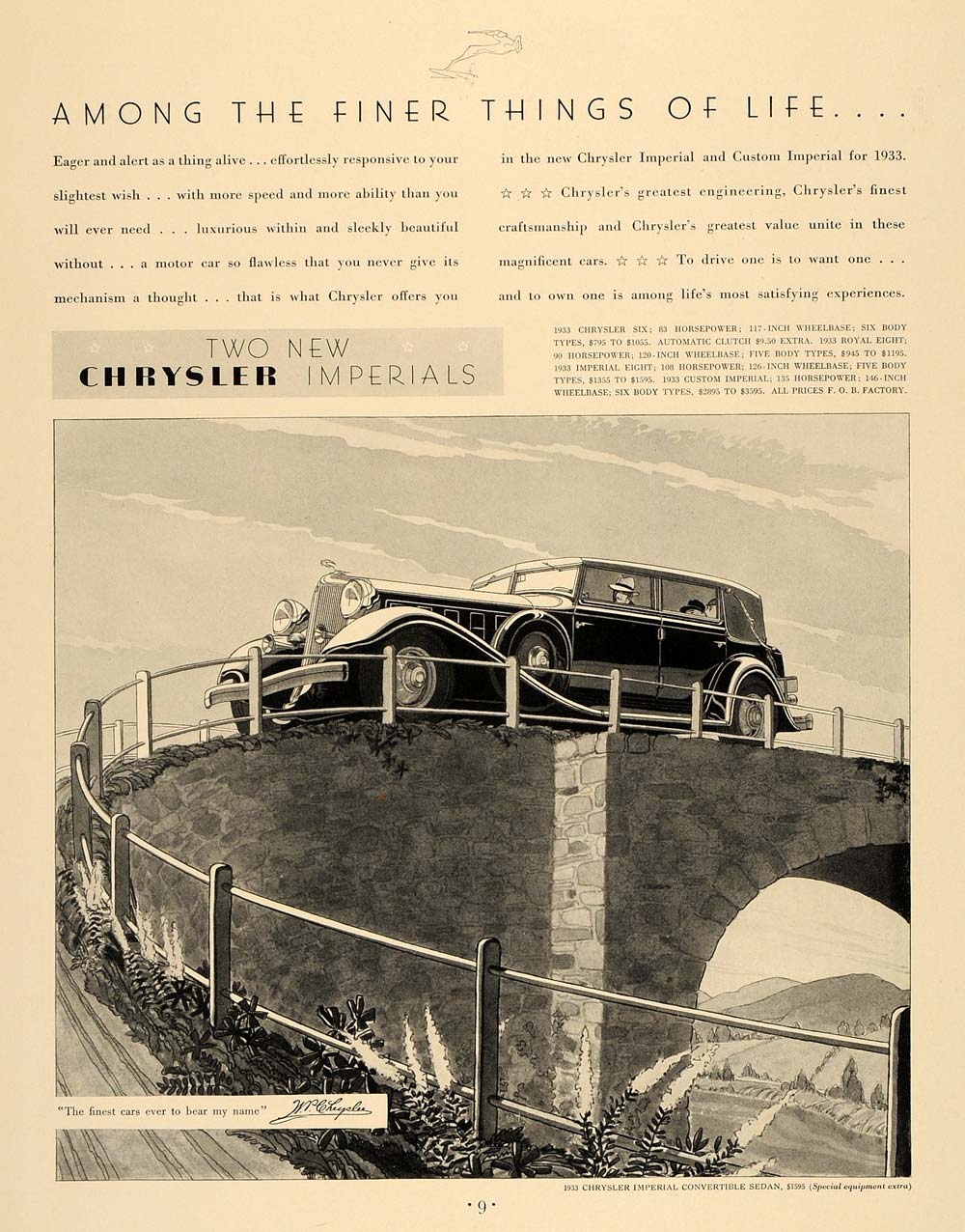 1933 Ad Chrysler Vehicle Models Six Royal Eight Custom - ORIGINAL F2A