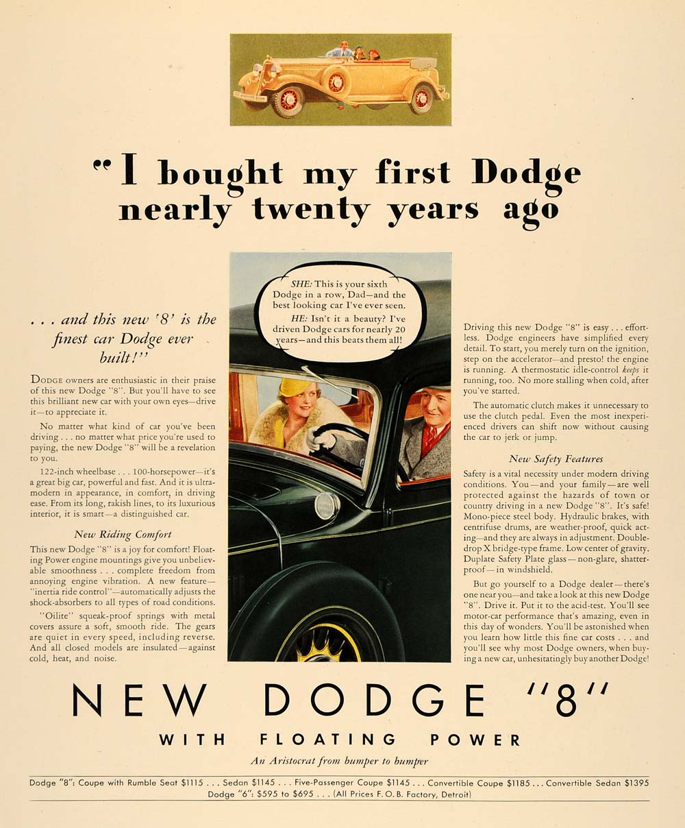 1933 Ad Dodge 8 Vehicle Model Floating Power Oilite - ORIGINAL ADVERTISING F2A