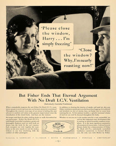 1933 Ad Fisher Car Bodies No Draft Ventilation Couple - ORIGINAL ADVERTISING F2A