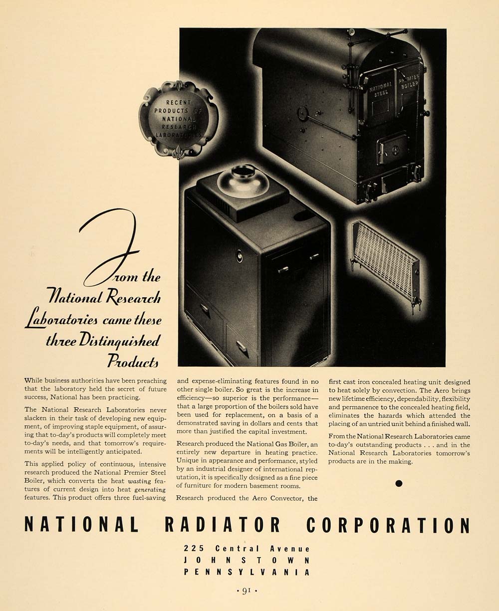 1933 Ad National Radiator Research Premier Steel Boiler - ORIGINAL F2A
