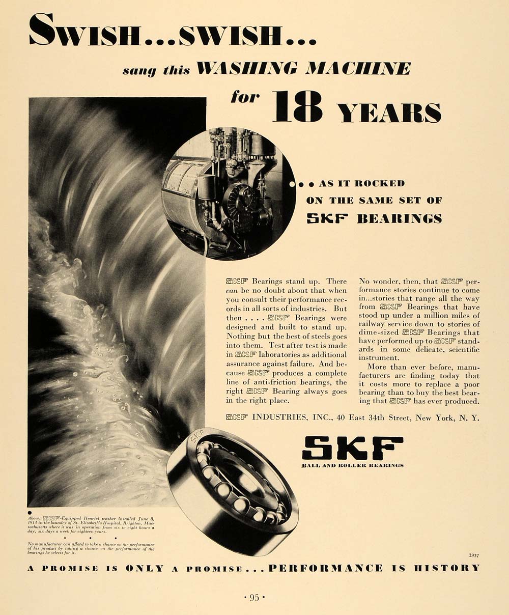 1933 Ad SKF Ball Roller Bearings Steel Washing Machine - ORIGINAL F2A