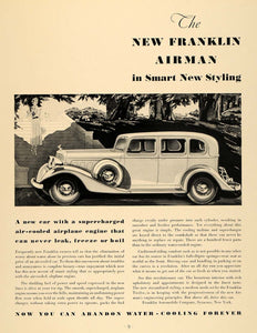 1933 Ad Franklin Automobile Twelve Airman Vehicle Model - ORIGINAL F2A