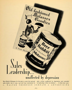 1933 Ad J. Walter Thompson Great Depression Molasses - ORIGINAL ADVERTISING F2A