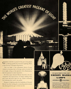 1933 Ad General Electric Century of Progress Chicago - ORIGINAL ADVERTISING F2A