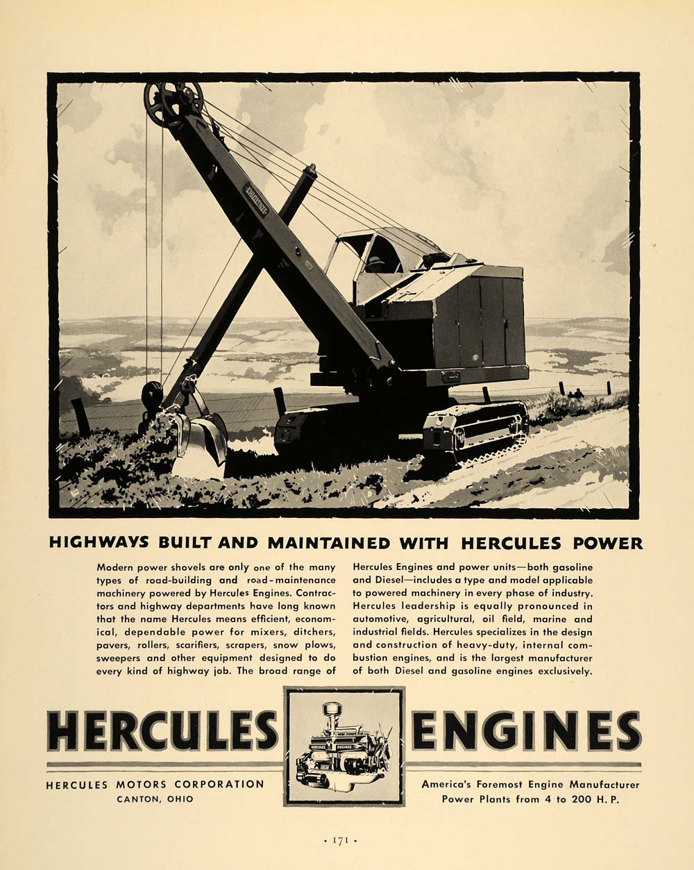 1938 Ad Hercules Motors Engines Construction Equipment - ORIGINAL F2A