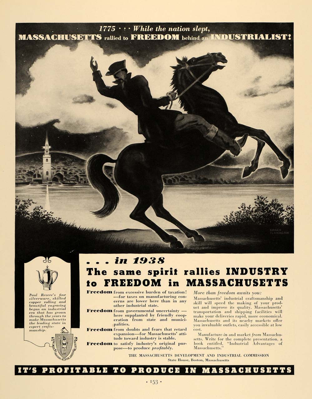 1938 Ad Development Industrial Boston Rance Flanagan - ORIGINAL ADVERTISING F2A - Period Paper
