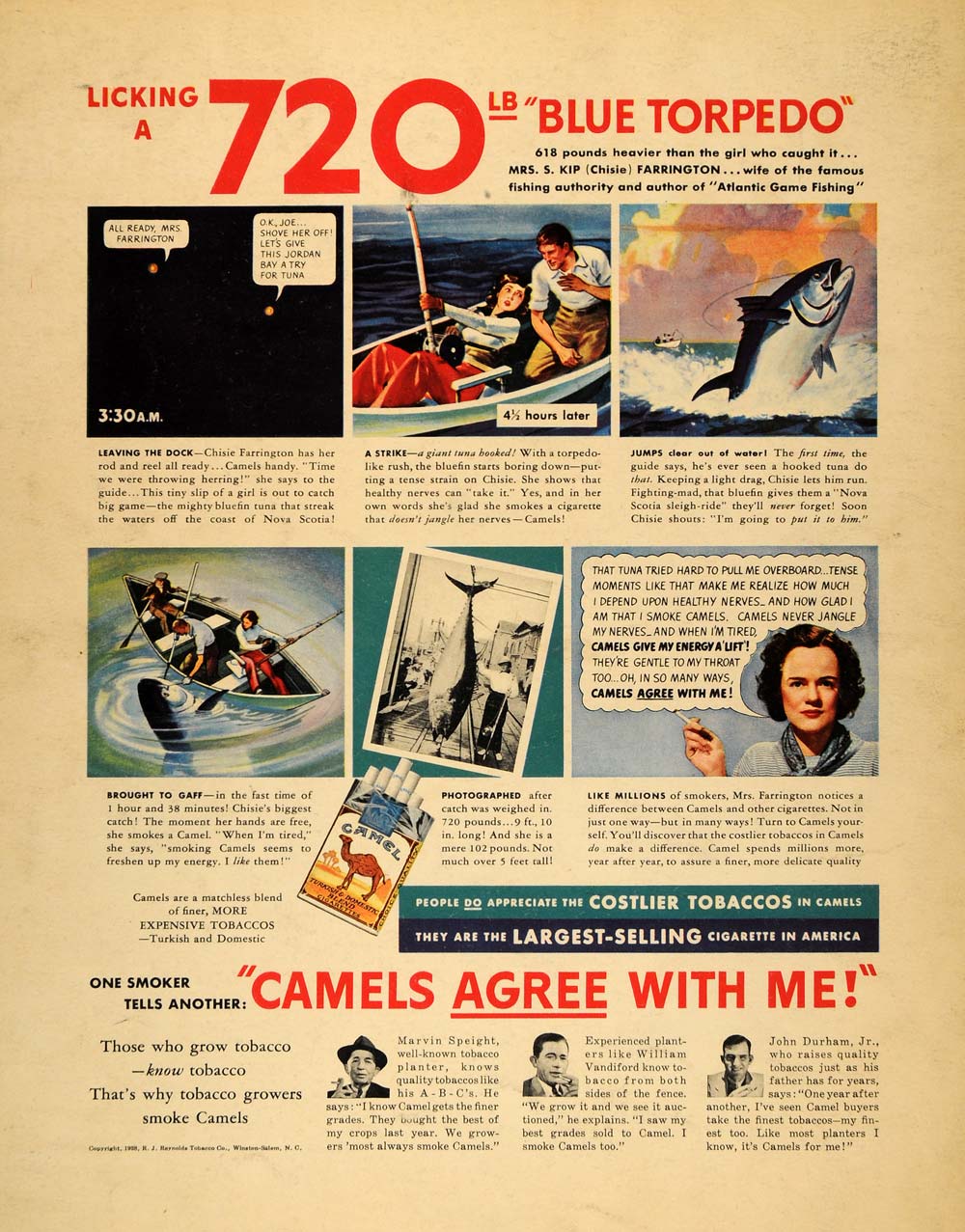 1938 Ad Camel Cigarettes Chisie Farrington Fishing - ORIGINAL ADVERTISING F2A