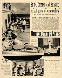1938 Ad United States Lines Ships Washington Manhattan - ORIGINAL F2A