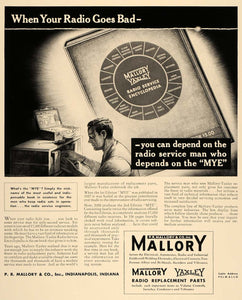 1938 Ad P.R. Mallory Yaxley Replacement Radio Parts - ORIGINAL ADVERTISING F2A