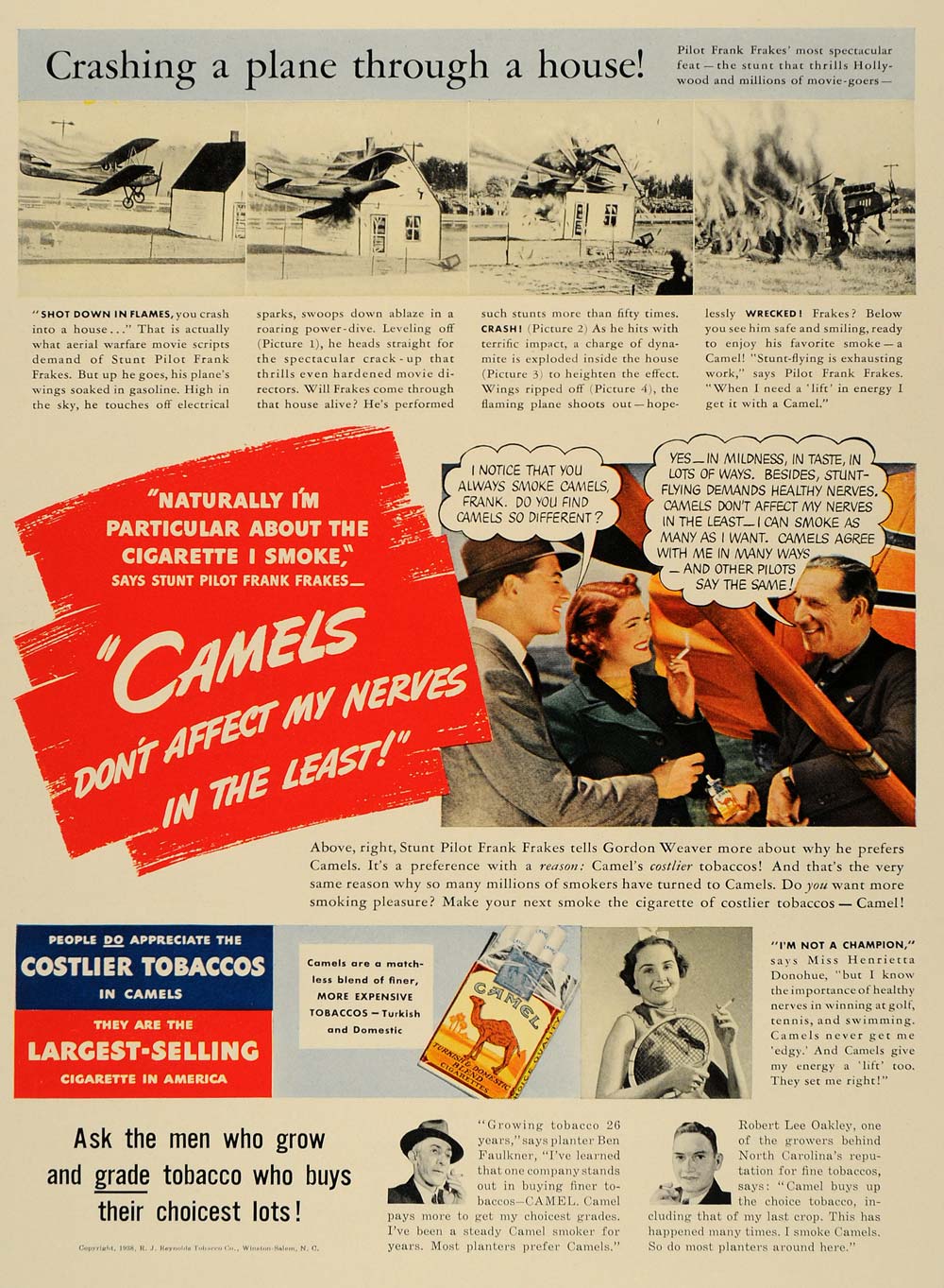 1938 Ad Camel Cigarettes Frank Frakes Pilot Donohue - ORIGINAL ADVERTISING F2A
