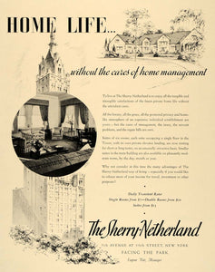 1938 Ad Sherry-Netherland Hotel New York Eugene Voit - ORIGINAL ADVERTISING F2A